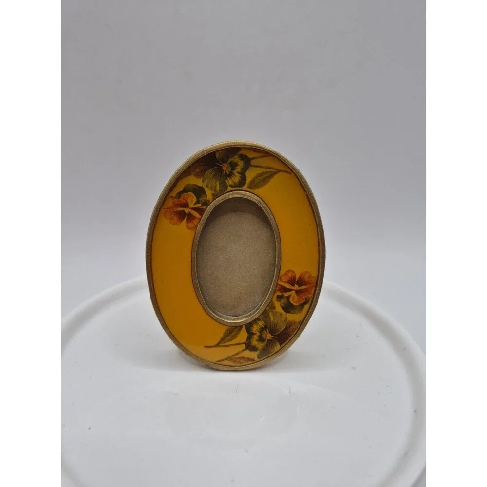 Vintage The Bucklers Inc Miniature Oval Frame Yellow Enamel Florals 3